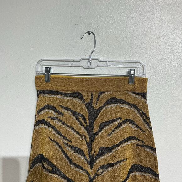 Happy Sheep Gold Metallic Tiger Midi Skirt Sz L NWOT - Picture 3 of 14